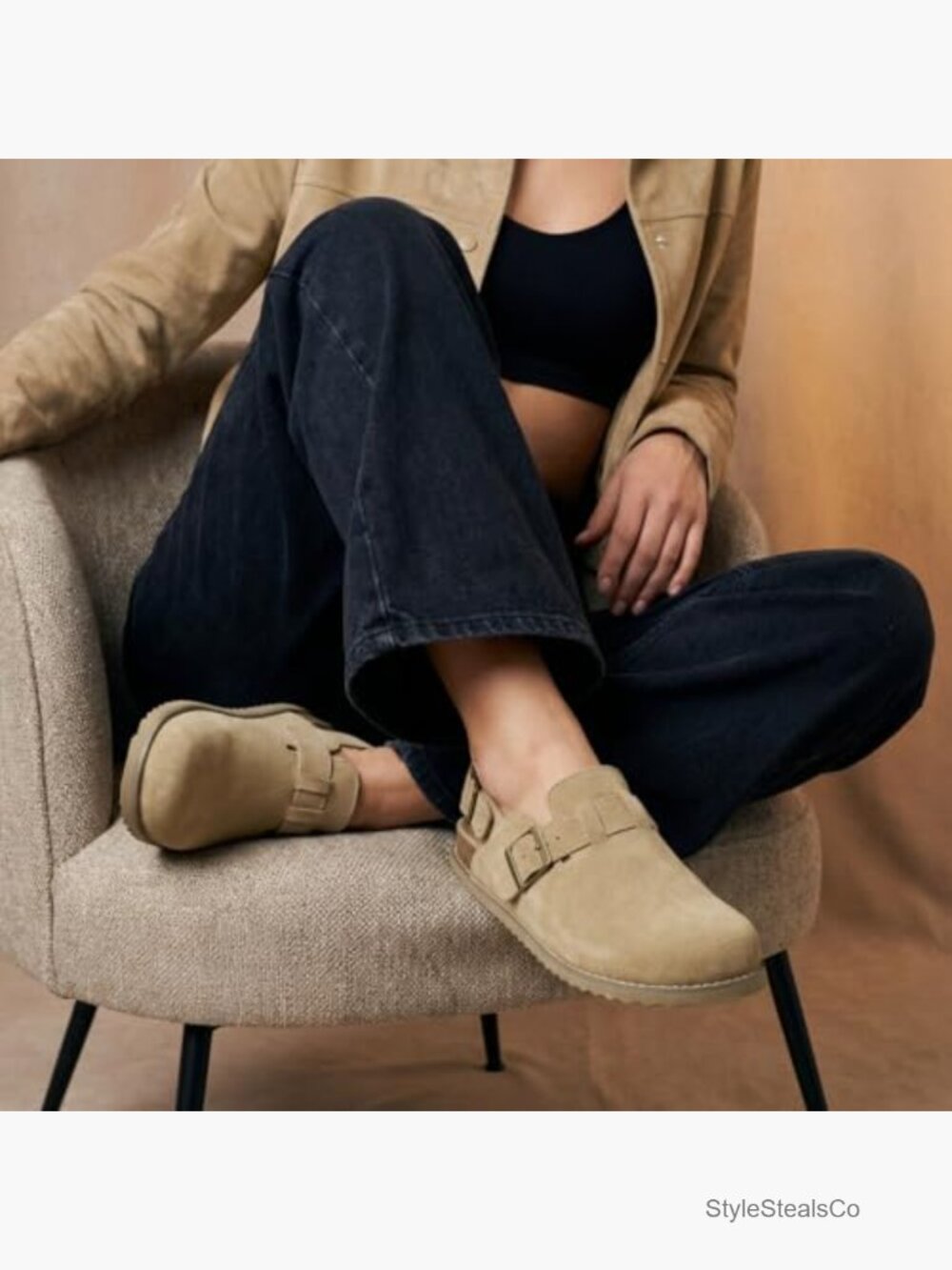 Suede Mules with Adjustable Buckles, Memory Foam, Closed Toe, Summer Clogs - Picture 5 of 7